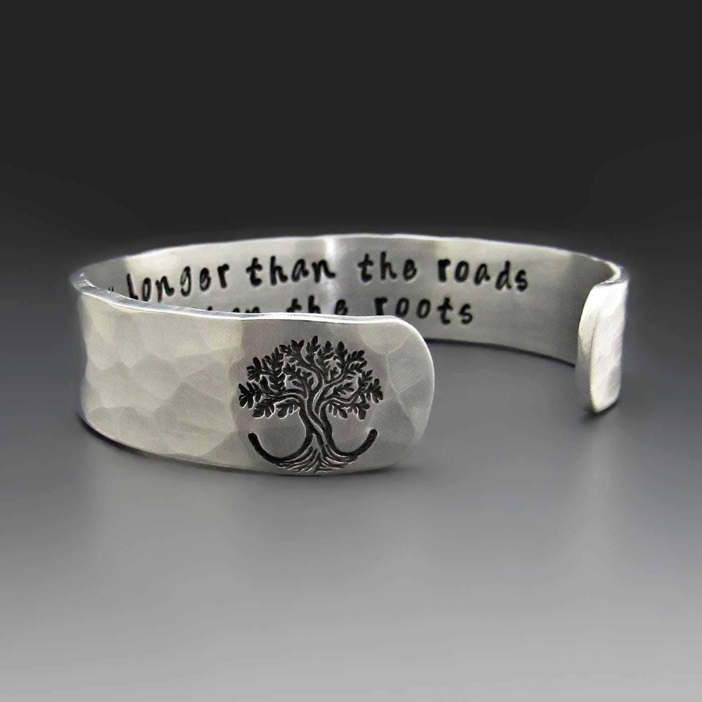 Personalized Silver Tree of Life Bracelet Add Your Text 1/2 inch wide Handcrafted Nature-Inspired ALUMINUM Cuff Handmade Jewelry