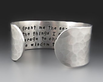 Silver Serenity Prayer Bracelet | Aluminum Hammered Sobriety Cuff | Handmade Jewelry | Sobriety Gift For Him/Her