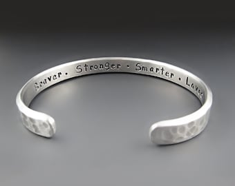 Mens Personalized 1/4 inch wide Silver Bracelet | Thin Custom ALUMINUM Cuff | Gifts for Him Father's Day, 10 Year Anniversary Gift