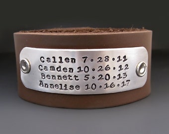 Men's Custom Engraved Leather Cuff Bracelet | Personalized Gifts for Him for Father's Day Gifts, Graduation, 3 year Anniversary gift