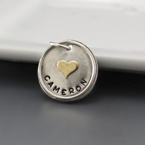 Personalized Mixed Metal Sterling Siver Name Charm | Gold Brass Heart, Star, Moon | Hand Made Jewelry |  Custom Gifts for Mom