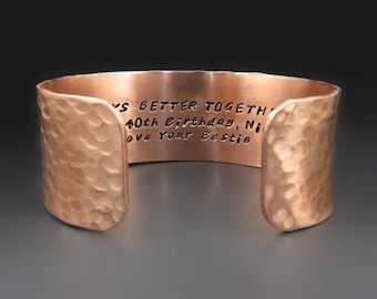 Personalized Copper Bracelet, 1 Inch Wide, Custom Hand Stamped Copper Cuff, 7 Year Anniversary Gift Ideas, Personalized Gifts for Her