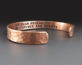 Men's Personalized Thin Copper Bracelet | 3/8 Inch Wide Hammered Cuff | Custom 7 Year Anniversary Gifts  | Handmade Jewelry