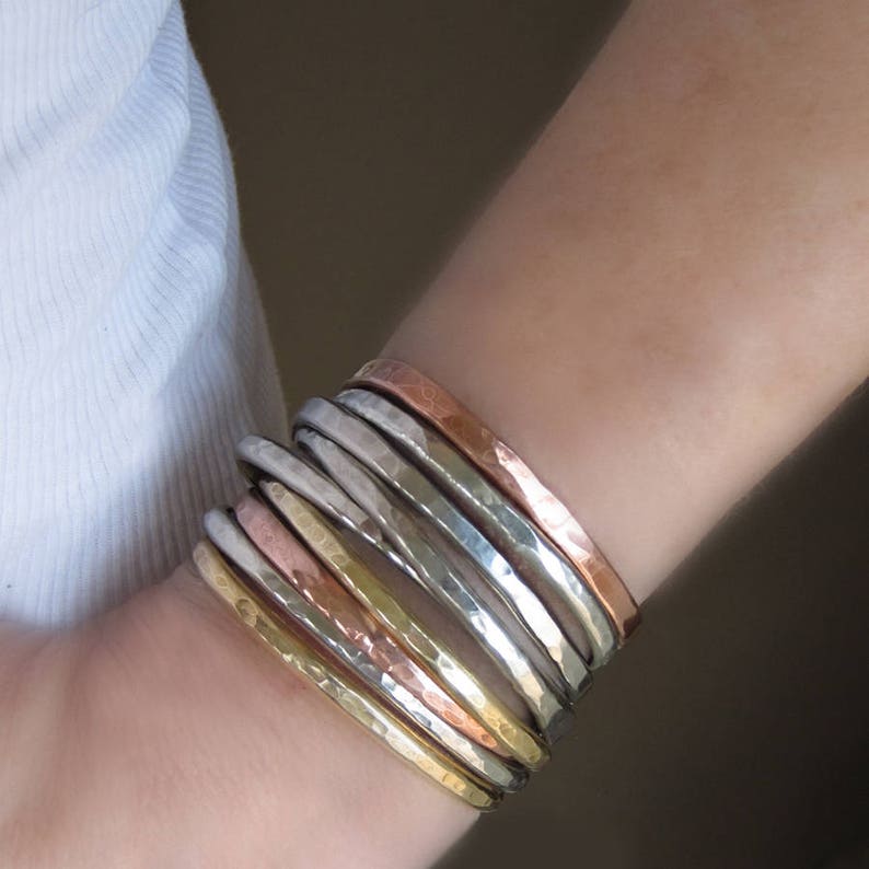 Layering Bracelet Gifts for Her Women/'s Thin Gold Stacking Bracelet Gold Brass Skinny Hammered Gold Cuff Bracelet