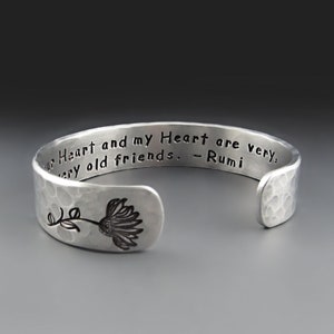 Your Heart And My Heart Are Very Old Friends Bracelet, Rumi Quote, Love Cuff, Friendship Quote Bracelet, BFF Jewelry, Inspirational
