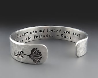 Your Heart And My Heart Are Very Old Friends Bracelet, Rumi Quote, Love Cuff, Friendship Quote Bracelet, BFF Jewelry, Inspirational