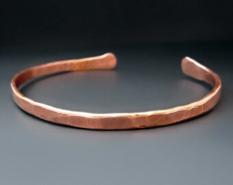 Men's Thin 6 gauge Copper Cuff Bracelet | Hammered Metal | Father's Day Gift | Boyfriend gift ideas for him | Men's Copper Layering Cuff