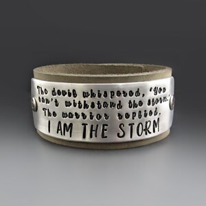 I Am The Storm Engraved Leather Bracelet | You Cannot Withstand The Storm, I Am The Storm Wide Warrior Cuff | Motivational Jewelry