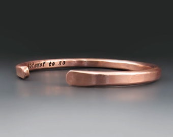 Personalized 7 Year Anniversary Round Heavy Copper Cuff, Hand Stamped Hammered Custom Bracelet, Boyfriend Cuff, Gifts for Her/Him