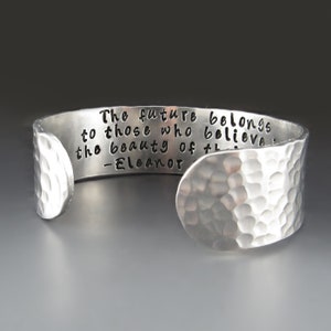 Personalized 3/4 inch wide Silver Aluminum Bracelet | Hand Engraved Cuff | Add Your Words |  Handmade Jewelry | Anniversary Gifts for Mom