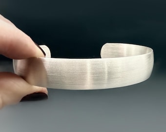 Brushed Solid .925 Sterling Silver Cuff Bracelet | 1/2 inch wide Satin Finish | Minimalist Gifts for Boyfriend, Husband | Anniversary Ideas