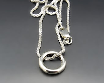 Sterling Silver Amulet Charm Holder Necklace | Smooth Pendant Holder | Box Chain | Wedding Ring Holder with Hinged Clasp