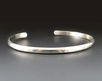 Thin STERLING SILVER Men's Hammered Cuff Bracelet | 6 Gague Narrow