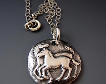 Sterling Silver Mother & Foal Horse Necklace | Equistrian Inspired Jewelry  | Handmade Charm |  Year of the Horse Pendant