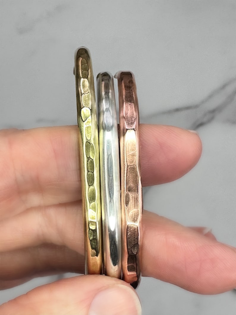Men's Thin 6 gauge Copper Cuff Bracelet Hammered Metal Father's Day Gift Boyfriend gift ideas for him Men's Copper Layering Cuff image 10