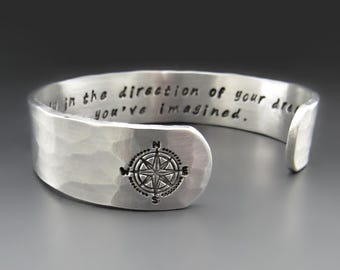 Go confidently in the direction of your dreams - Live the life you've imagined bracelet | 1/2 inch wide aluminum cuff