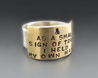 Personalized Sterling Silver & Gold Brass Wide Band Ring | Custom Handmade Jewelry | Gifts for Her | Hand Stamped Names, Dates, Quotes