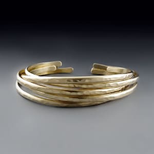 Skinny 14k Gold Filled Cuff Bracelet | 8 gauge Hammered Stacking Bracelets | Handmade Jewerly for Her | Wedding, Birthday, Briday Gift