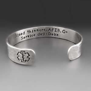 Women's /Men's Custom ALUMINUM Medical Alert Bracelet | 1/2 inch wide | Custom Medical Cuff | Allergy Alert, Diabetic, EMS Star of Life