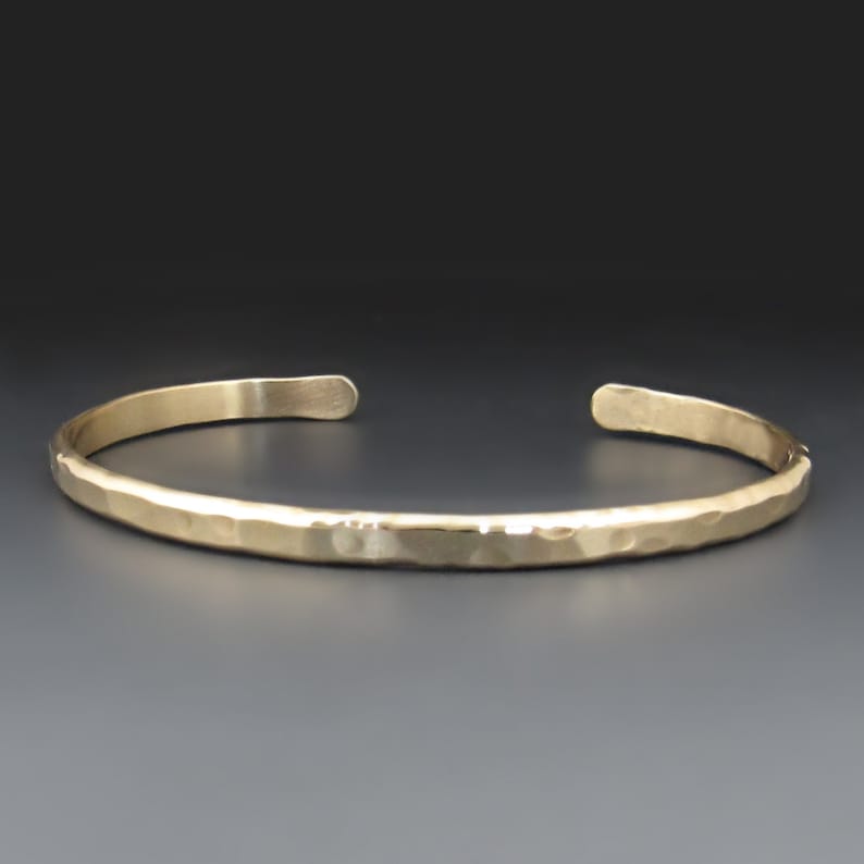 Mens gold brass cuff.  Thin hammered bracelet. Gifts for him.
