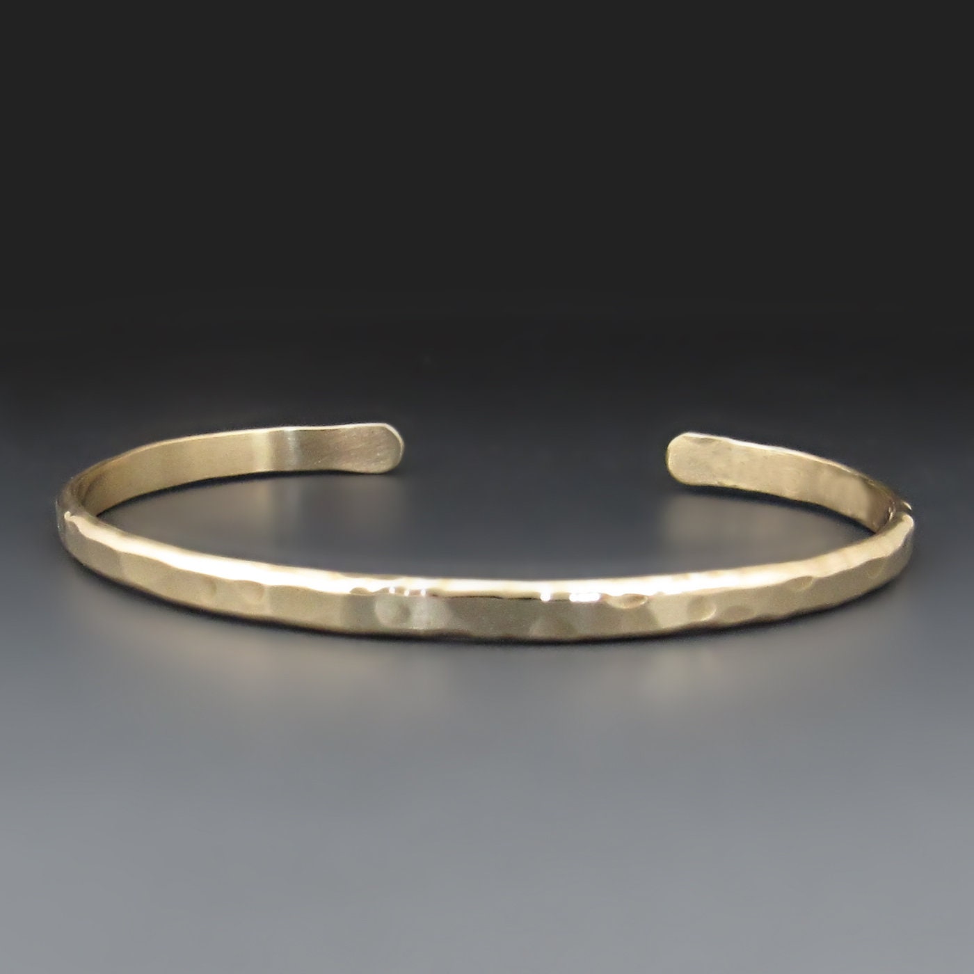 Men's Thin Hammered Gold Brass Cuff Bracelet 6 Gauge Wire Textured