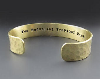 MEN's Personalized Gold Brass Hammered Cuff Bracelet, 1/2 inches wide, Custom Cuff, Father's Day,  Gifts For Him, Anniversary Gifts