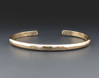 Men's 14 karat GOLD FILLED Bracelet | Thin 6 gauge Hammered Cuff | Unisex Anniversary Gifts for Him | Handmade Minimalist Jewelry