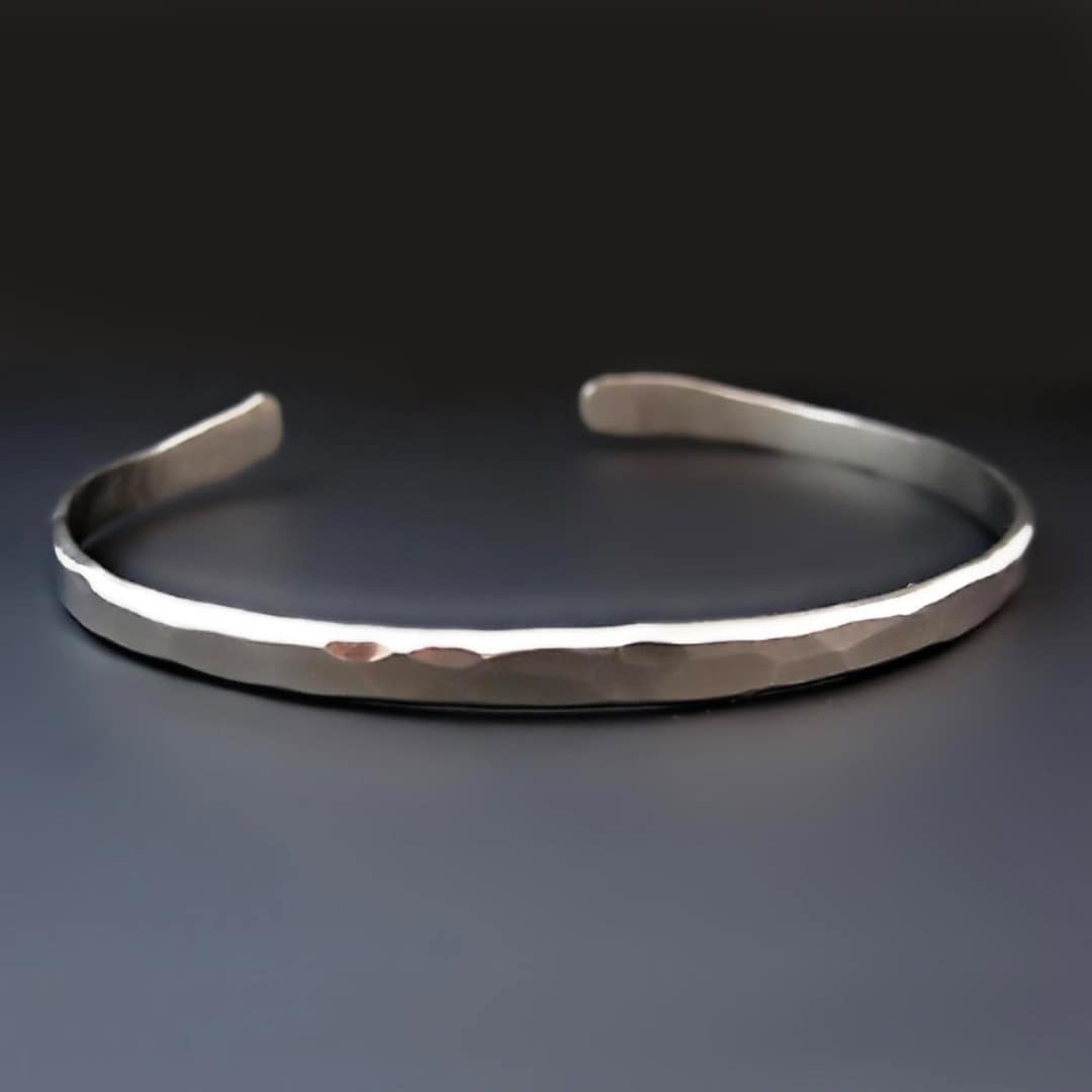 Men's Thin Hammered NICKEL SILVER Cuff Bracelet, Thin Silver Cuff
