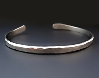 Men's Thin Hammered Sterling Silver / Nickel Silver Cuff Bracelet| 6 Gauge Silver Cuff | Gifts for Boyfriend / Him | Father's Day Ideas