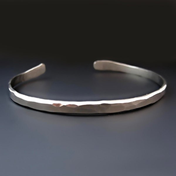 Men's Thin Hammered Sterling Silver / Nickel Silver Cuff Bracelet| 6 Gauge Silver Cuff | Gifts for Boyfriend / Him | Father's Day Ideas