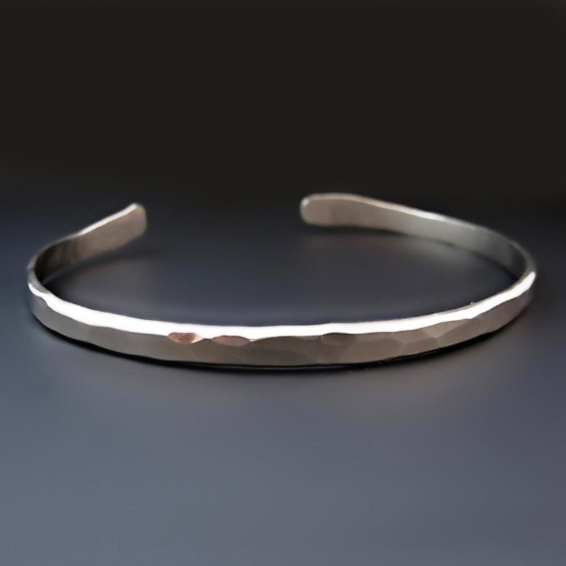 Men's Thin Hammered Silver Cuff Bracelet / Thin Silver Etsy