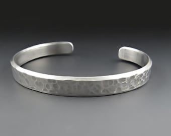 Hammered Silver ALUMINUM Cuff Bracelet for Men & Women | Thin 1/4 inches wide | 10 year Anniversary Gift Ideas