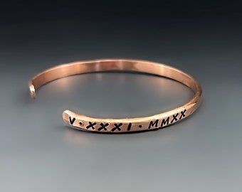 Custom Hammered Copper  Cuff Bracelet | Personalized With Your Text |  Unique 7 year Anniversary Gifts | Hand Engraved Jewelry