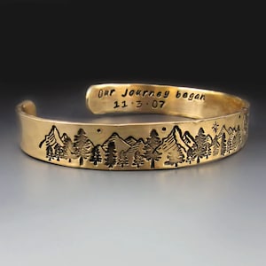 Personalized Bronze Mountain Bracelet | Custom 8-Year Anniversary Gift Idea|  Personalized Jewelry for Hikers |  3/8 or 1/2  inch wide