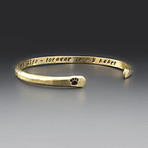 Personalized Paw Print Pet Memorial Bracelet for Dogs & Cats | Hammered Cuff | Loss of Dog Sympathy Gift | Sterling Silver, Brass Copper