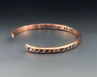 Personalized Copper Anniversary Bracelet | Roman Numerals OR Tally Marks | Hammered Bracelet | 7 year Anniversary Gifts for Husband or Wife