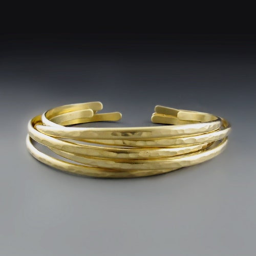 Bracelet superposable en LAITON ou CUIVRE doré | Manchette unisexe en laiton martelé calibre 8 | Cadeaux pour petite amie | Mariage, anniversaire, cadeau de mariée