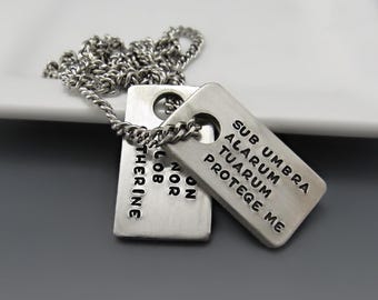 Men's Personalized Engraved Pendant | Pewter & Stainless Steel | Hand Engraved Jewelry | Dog Tag Style | Children's Names, Dates or Quote