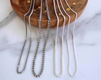 Stainless Steel & Sterling Silver Box/Curb Chain Necklace