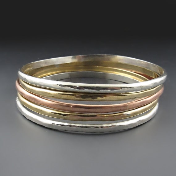 Skinny Hammered Nickel Silver Gold Copper Bangle Bracelets - Etsy
