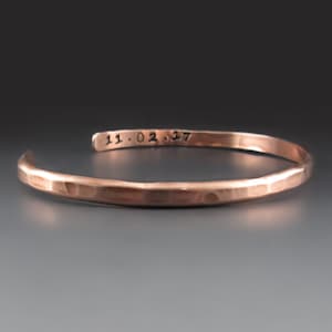 Personalized Thin Copper Cuff, Gifts for Him, Men's Custom Bracelet, Copper, Boyfriend Cuff, Anniversary Gift