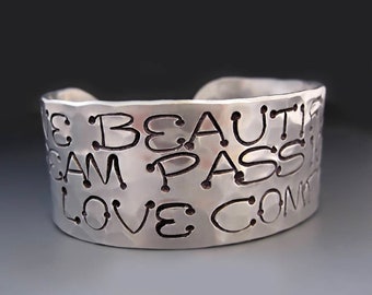 Personalized Cuff Bracelet with LARGE TEXT, 1 inch wide Custom Inspirational Gifts for Her, Graduation Gifts, Motivational Jewelry