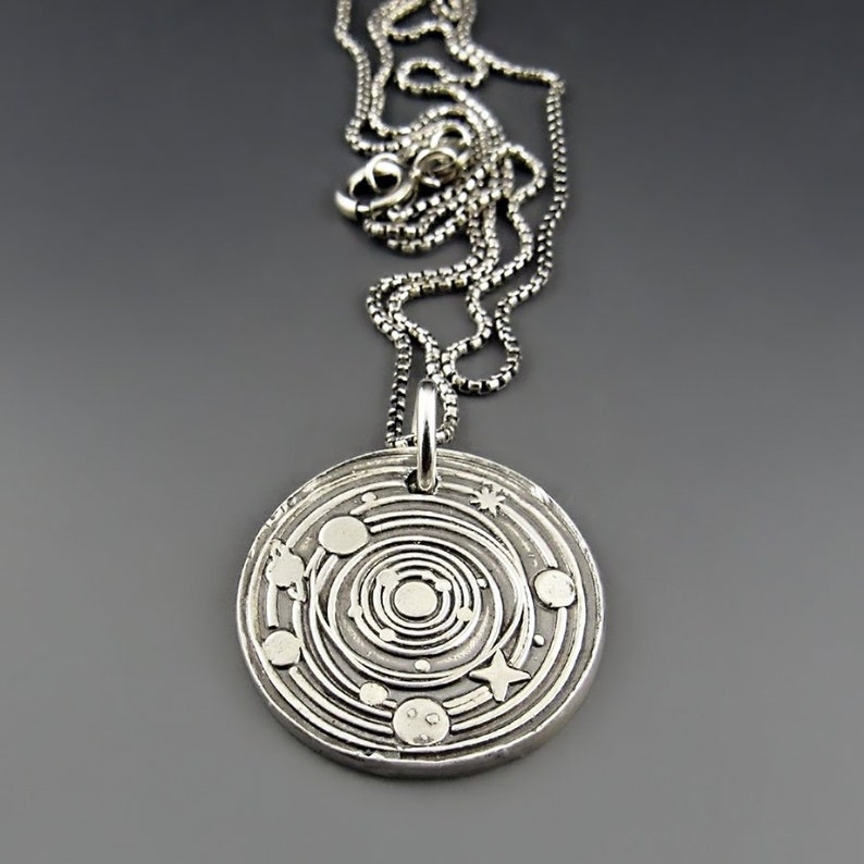 Silver Solar System Necklace Planet Necklace Universe Necklace Space Charm Adventure Jewelry Cosmos Graduation Gift Astronomer