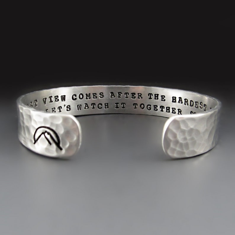 Men's Custom Engraved Silver Bracelet for Large Wrists 1/2 wide Hammered Aluminum Cuff Personalized Anniversary & Graduation Jewelry image 1