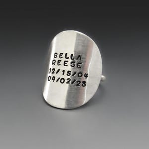 Personalized Round Sterling Silver Ring | Custom Hand Stamped | Add Names, Dates Quotes | Handmade Jewelry Gift for Mother's Day, Graduation