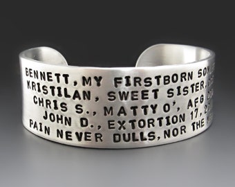 1 inch Wide KIA Warrior Bracelet | Engraved Memorial Fallen Soldier Jewelry | Silver Aluminum End of Watch Cuff to Honor Veteran Heros