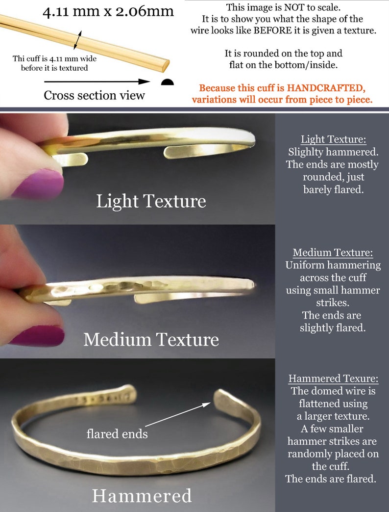 Men's Thin Hammered Gold Brass Cuff Bracelet 6 gauge wire Textured Metal Layering Bracelet 21 Anniversary Gift Boyfriend image 8
