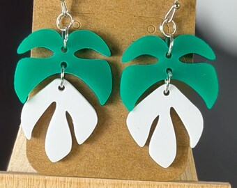 Monstera Albo Dangle Acrylic Earrings | Free USA Shipping