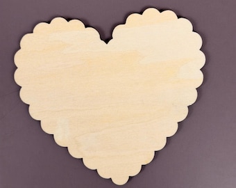 Basswood Scalloped Heart Blank | Laser Cut DIY Craft Shape | 1/8" Baltic Birch Basswood