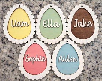 Personalized Easter Basket Tag | Layered Wood Scalloped Egg | Custom Name Easter Keepsake